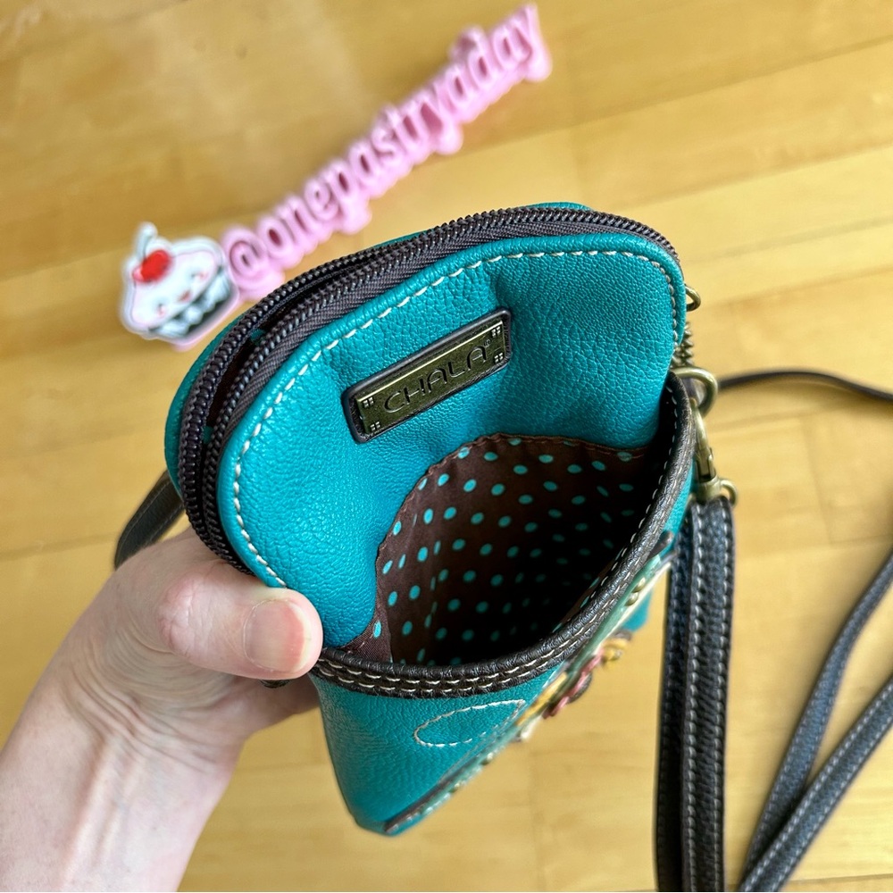 Chala Dragonfly Convertible Pouch, Purse, Crossbody Bag with Charms, Teal, Brown - Picture 8 of 17